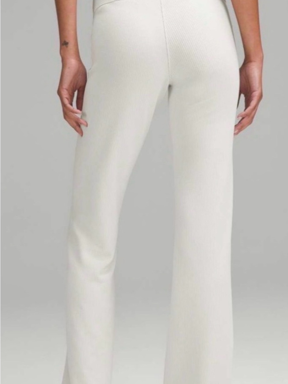 Light Beige Ribbed Flare Pants - Picture 5 of 5